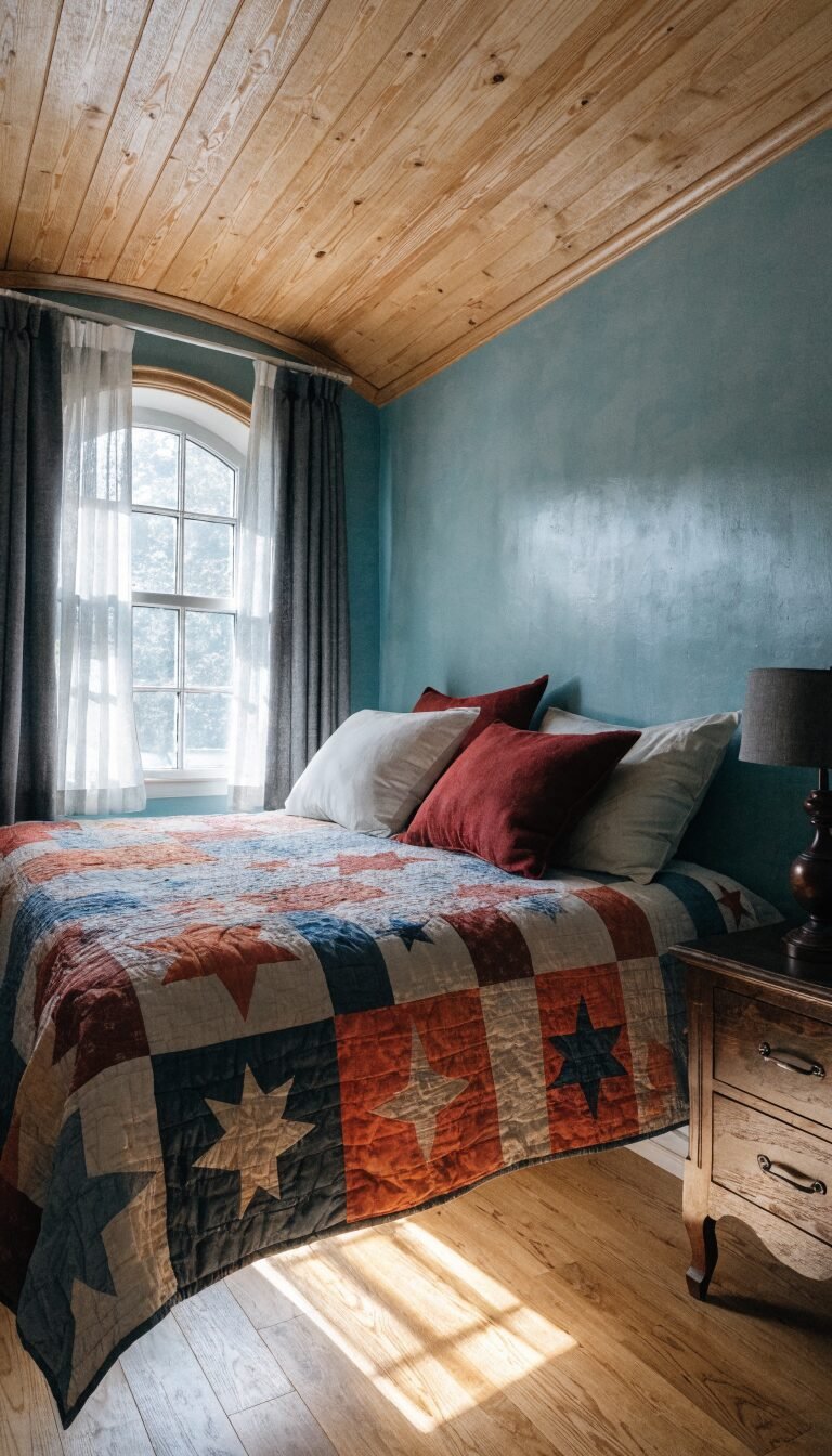small bedroom with floating bed, 24-inch side clearance