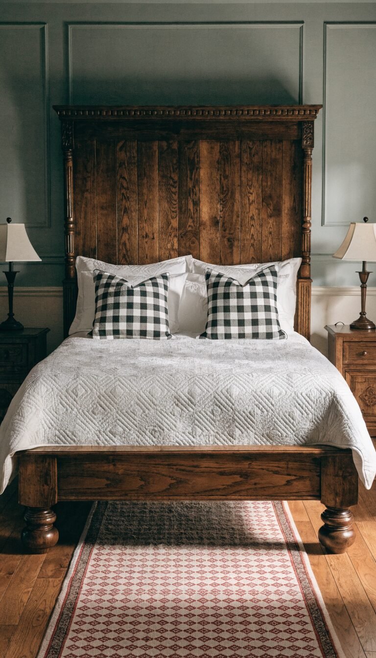 Twin bed with runner rug, 8-inch side reveal