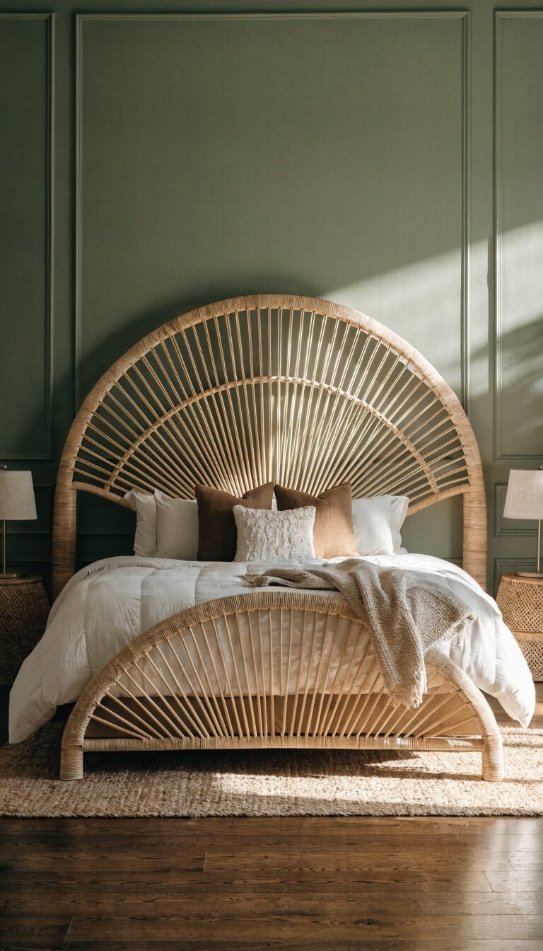 Bedside tables off-rug, 2-foot rug beyond foot