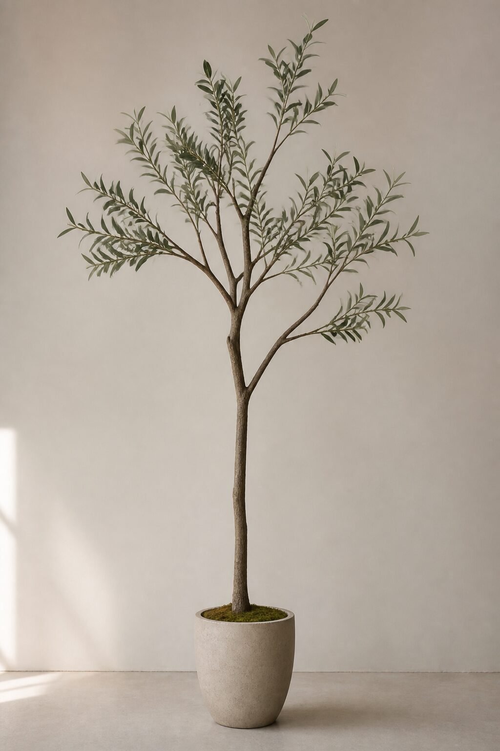 faux olive tree with sparse branching, minimal set