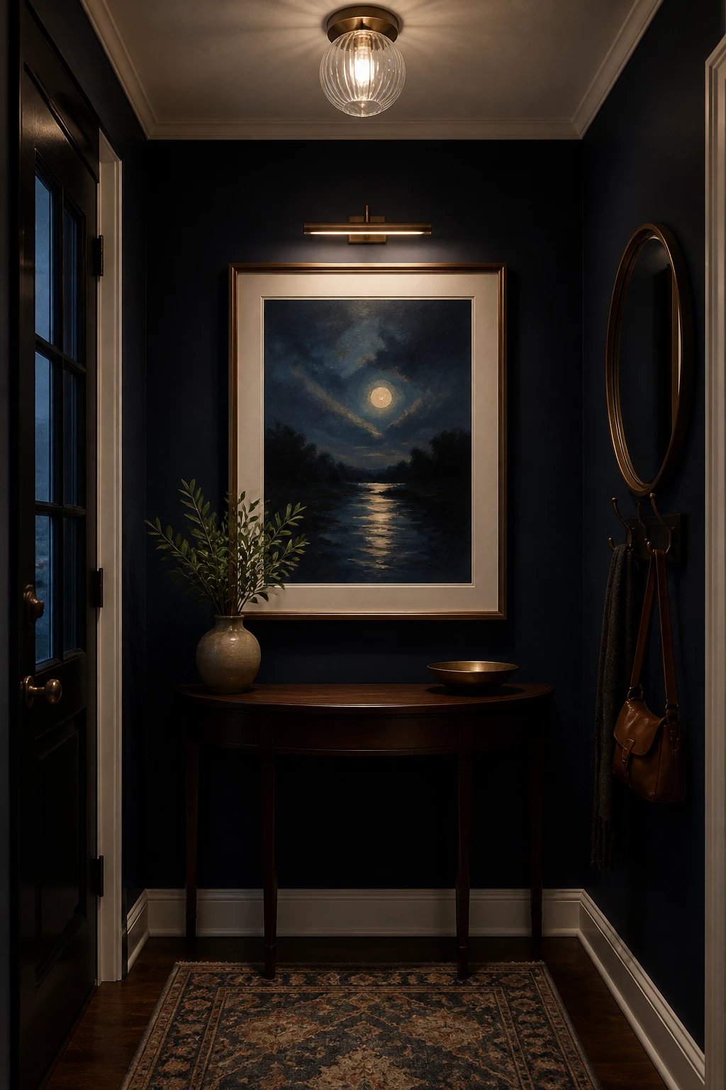 tiny foyer midnight wall, framed art focal point