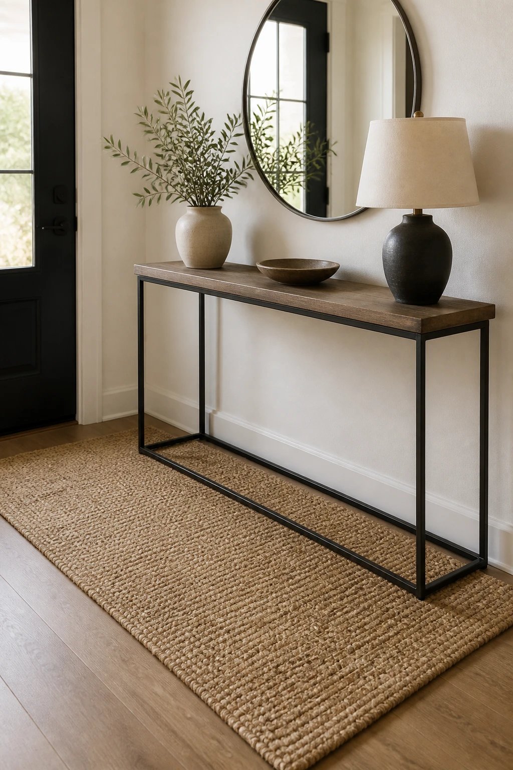 3x5 jute rug under slim entry console