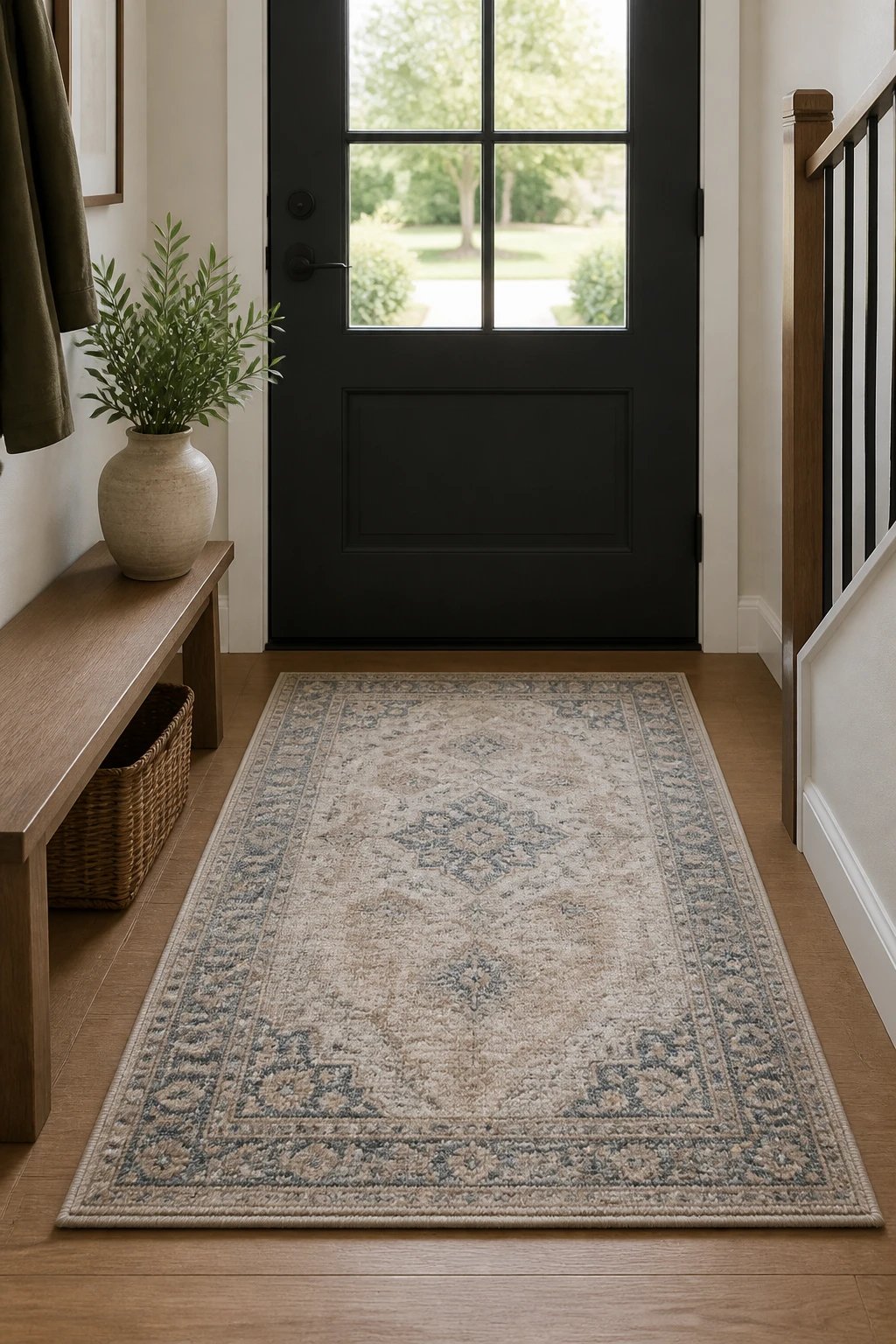 2x3 indoor-outdoor rug inside small foyer