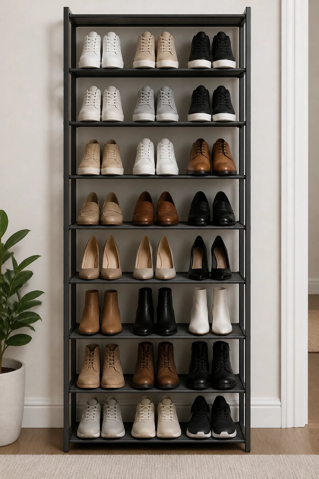 vertical shoe rack neatly organized