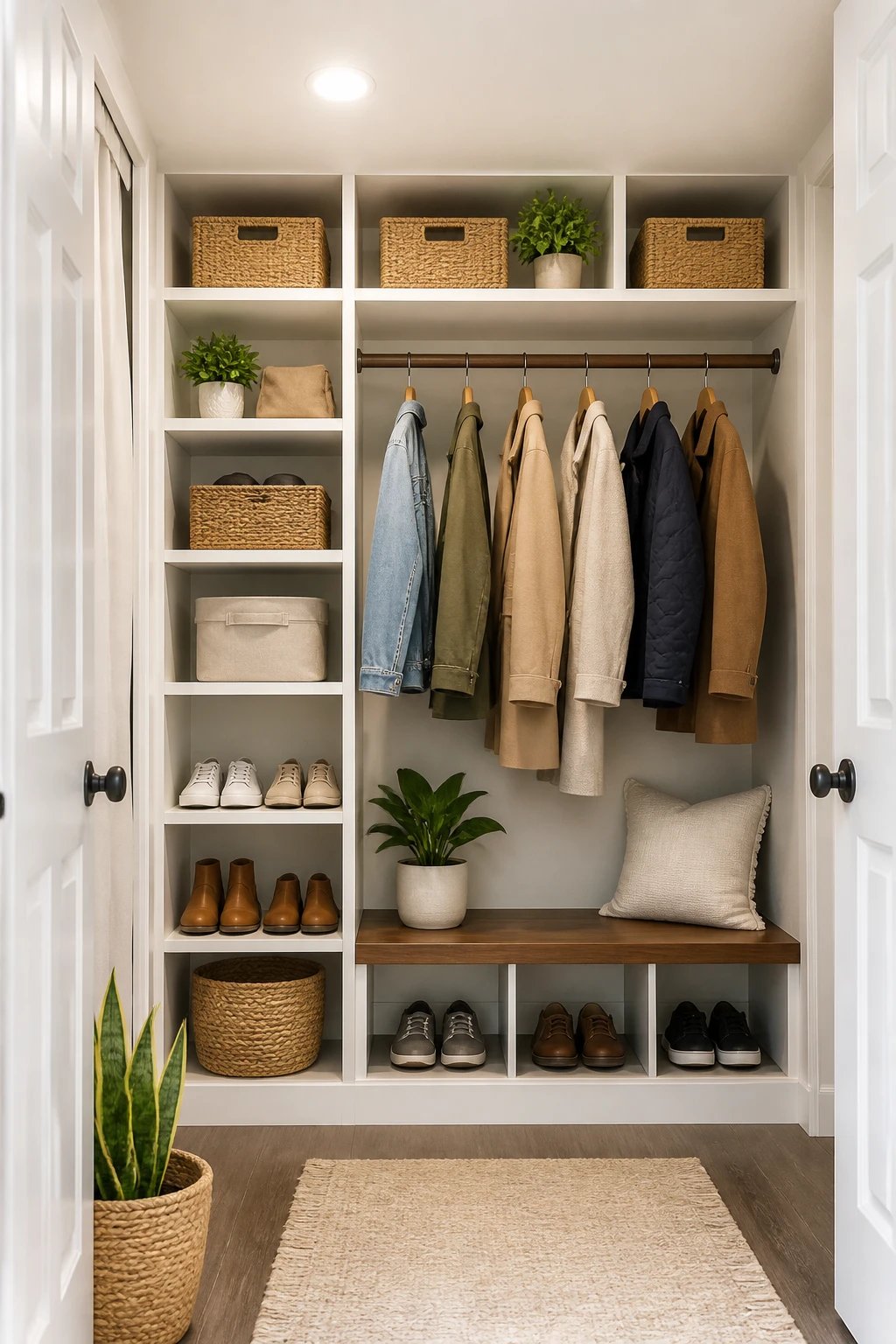 after photo: bright, organized entry closet